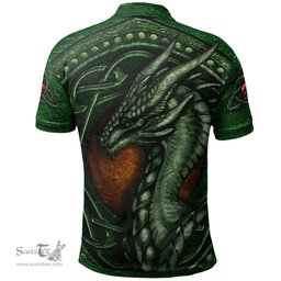 ScotsTee Shop Welsh Bruyne of Cardiganshire Coat of Arms Family Crest Wales Polo Shirt Celtic Dragon With Celtic Knot Green Polo Shirt