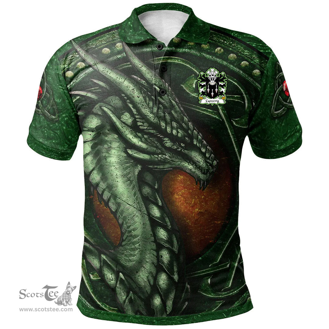 ScotsTee Shop Welsh Cynwrig SAIS Coat of Arms Family Crest Wales Polo Shirt Celtic Dragon With Celtic Knot Green Polo Shirt