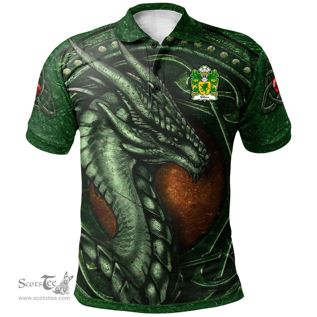 ScotsTee Shop Welsh Elfinn AP GWYDDNO Coat of Arms Family Crest Wales Polo Shirt Celtic Dragon With Celtic Knot Green Polo Shirt
