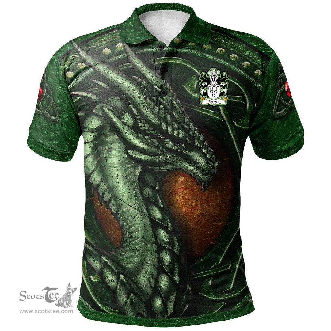ScotsTee Shop Welsh Farrier of Carmarthenshire Coat of Arms Family Crest Wales Polo Shirt Celtic Dragon With Celtic Knot Green Polo Shirt