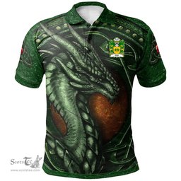 ScotsTee Shop Welsh Uthr PENDRAGON Father of King Arhtur Coat of Arms Family Crest Wales Polo Shirt Celtic Dragon With Celtic Knot Green Polo Shirt