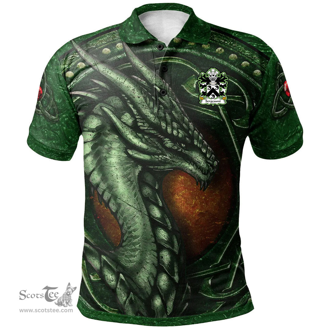 ScotsTee Shop Welsh Sergeaunt of Monmouthshire Coat of Arms Family Crest Wales Polo Shirt Celtic Dragon With Celtic Knot Green Polo Shirt