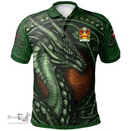 ScotsTee Shop Welsh Newmarch Conqueror of Brycheiniog 11th century Coat of Arms Family Crest Wales Polo Shirt Celtic Dragon With Celtic Knot Green Polo Shirt