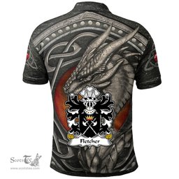 ScotsTee Shop Welsh Fletcher of Denbighshire Coat of Arms Family Crest Wales Polo Shirt Celtic Dragon With Celtic Knot Polo Shirt