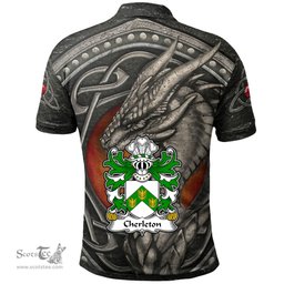 ScotsTee Shop Welsh Cherleton or Charlton Lords of Powys Coat of Arms Family Crest Wales Polo Shirt Celtic Dragon With Celtic Knot Polo Shirt