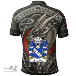 ScotsTee Shop Welsh Cwrtais Courteys Curthoyse Curtis Coat of Arms Family Crest Wales Polo Shirt Celtic Dragon With Celtic Knot Polo Shirt