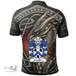 ScotsTee Shop Welsh Genillin FARCHOG Caernarfonshire Coat of Arms Family Crest Wales Polo Shirt Celtic Dragon With Celtic Knot Polo Shirt
