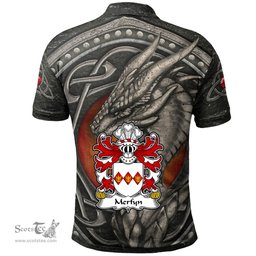 ScotsTee Shop Welsh Merfyn FRYCH King of Gwynedd Coat of Arms Family Crest Wales Polo Shirt Celtic Dragon With Celtic Knot Polo Shirt