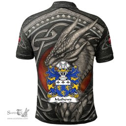 ScotsTee Shop Welsh Mathews of Blodwel Llanyblodwel Shropshire Coat of Arms Family Crest Wales Polo Shirt Celtic Dragon With Celtic Knot Polo Shirt