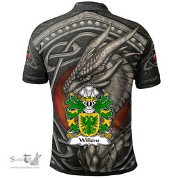 ScotsTee Shop Welsh Wilkins of Glamorgan Coat of Arms Family Crest Wales Polo Shirt Celtic Dragon With Celtic Knot Polo Shirt