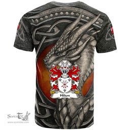 ScotsTee Shop Welsh Hilton of Denbighshire Coat of Arms Family Crest Wales T Shirt Celtic Dragon With Celtic Knot T Shirt