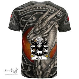 ScotsTee Shop Welsh Celynin AP RHIRID Coat of Arms Family Crest Wales T Shirt Celtic Dragon With Celtic Knot T Shirt