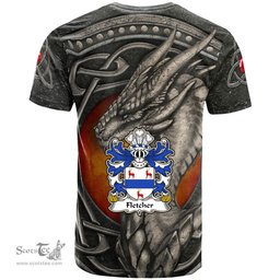 ScotsTee Shop Welsh Fletcher of Treborth Caernarfonshire Coat of Arms Family Crest Wales T Shirt Celtic Dragon With Celtic Knot T Shirt