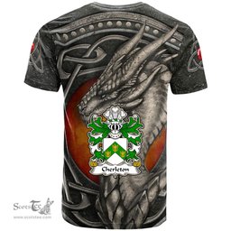 ScotsTee Shop Welsh Cherleton or Charlton Lords of Powys Coat of Arms Family Crest Wales T Shirt Celtic Dragon With Celtic Knot T Shirt