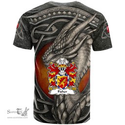 ScotsTee Shop Welsh Fisher of Carmarthenshire Coat of Arms Family Crest Wales T Shirt Celtic Dragon With Celtic Knot T Shirt