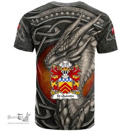 ScotsTee Shop Welsh St Quintin of Tal y fan Glamorgan Coat of Arms Family Crest Wales T Shirt Celtic Dragon With Celtic Knot T Shirt