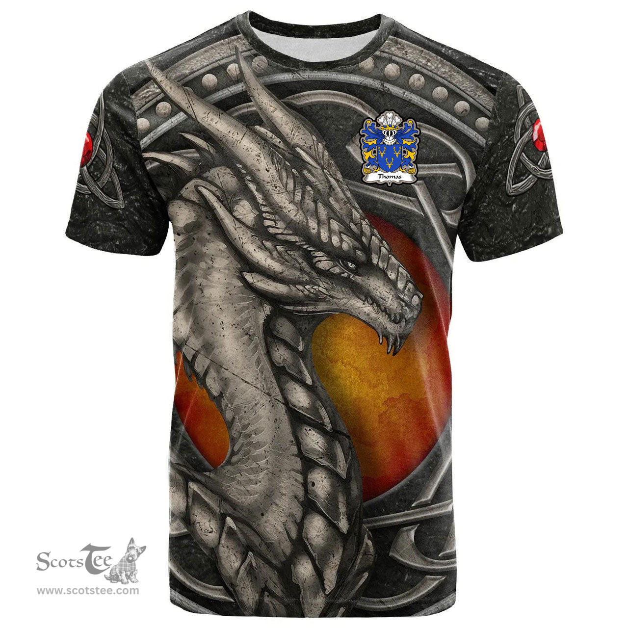 ScotsTee Shop Welsh Thomas AP DAFYDD AP GRUFFUDD Coat of Arms Family Crest Wales T Shirt Celtic Dragon With Celtic Knot T Shirt
