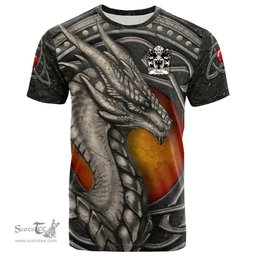 ScotsTee Shop Welsh Woode de la of Flint Coat of Arms Family Crest Wales T Shirt Celtic Dragon With Celtic Knot T Shirt