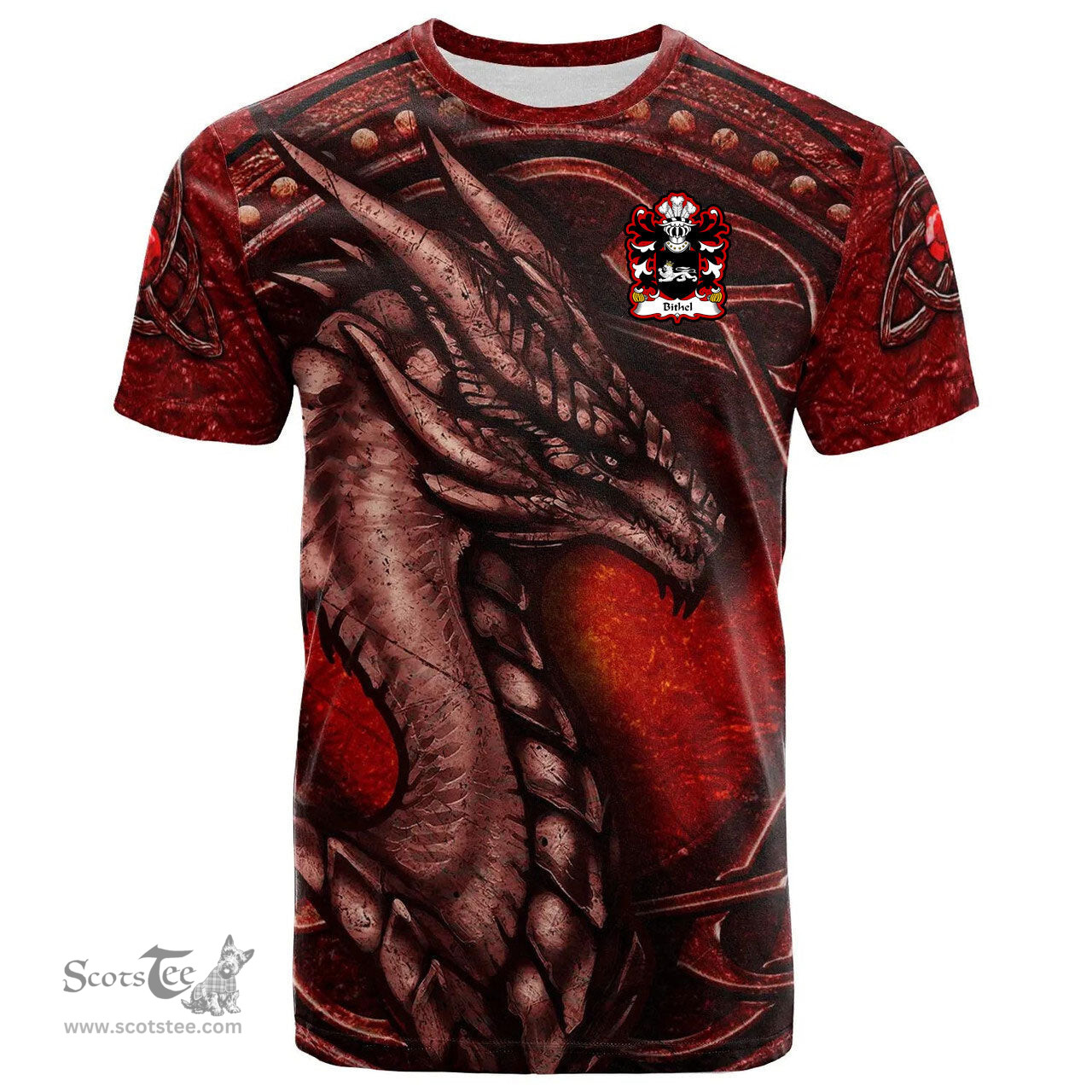 ScotsTee Shop Welsh Bithel Coat of Arms Family Crest Wales T Shirt Celtic Red Dragon T Shirt