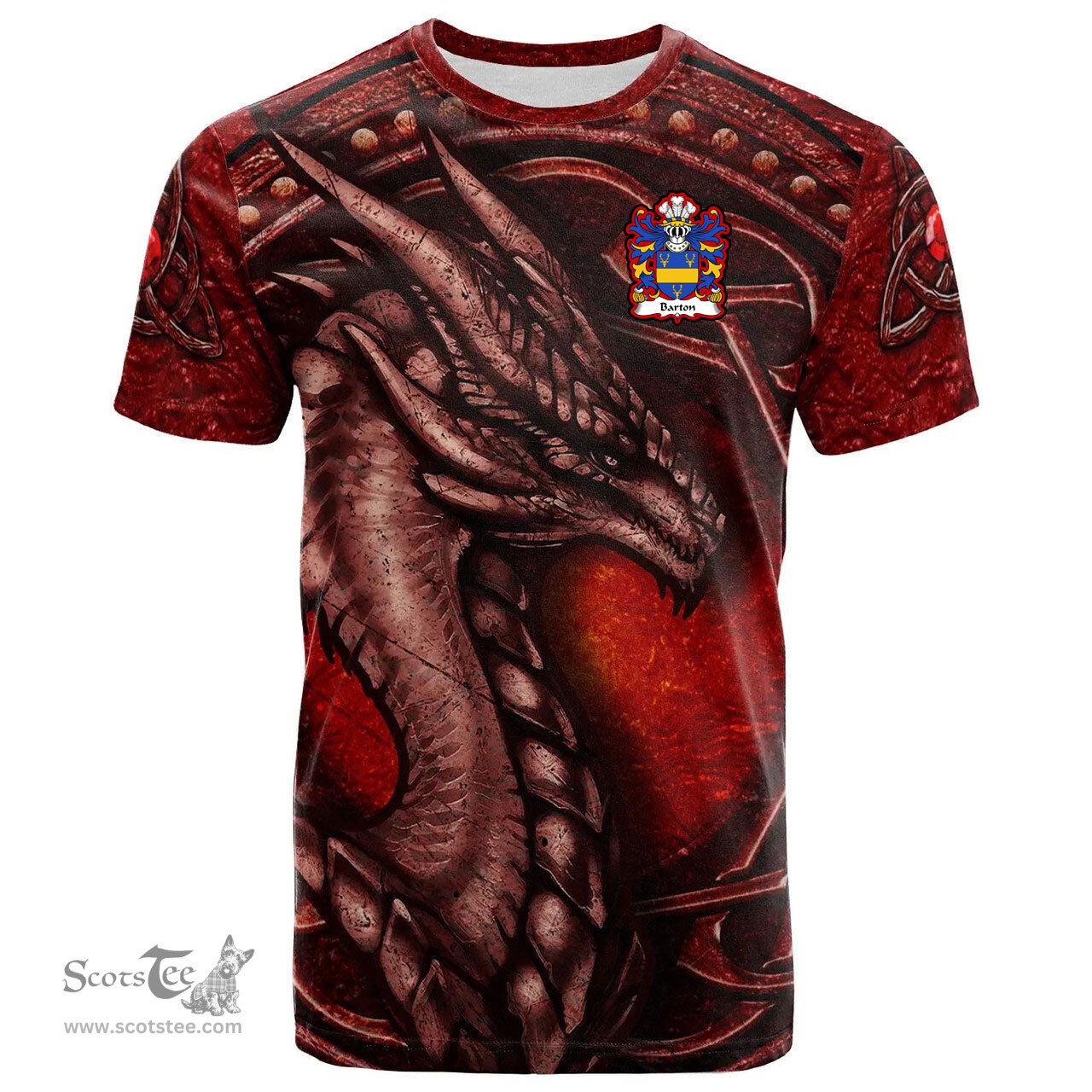 ScotsTee Shop Welsh Barton Coat of Arms Family Crest Wales T Shirt Celtic Red Dragon T Shirt