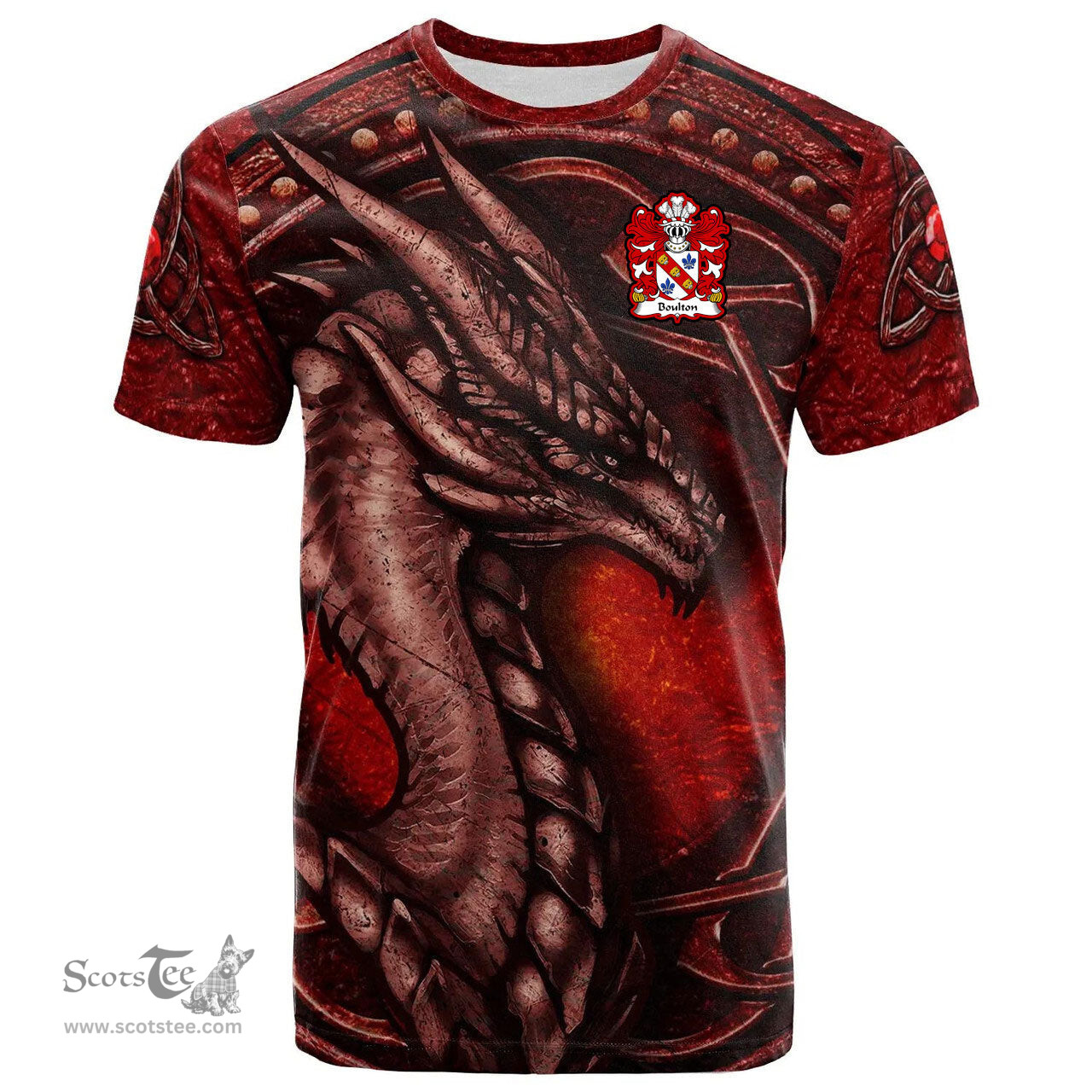 ScotsTee Shop Welsh Boulton of Pembrokeshire Coat of Arms Family Crest Wales T Shirt Celtic Red Dragon T Shirt