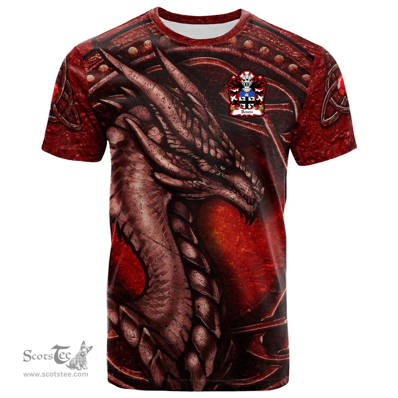 ScotsTee Shop Welsh Beven or Bevan Coat of Arms Family Crest Wales T Shirt Celtic Red Dragon T Shirt