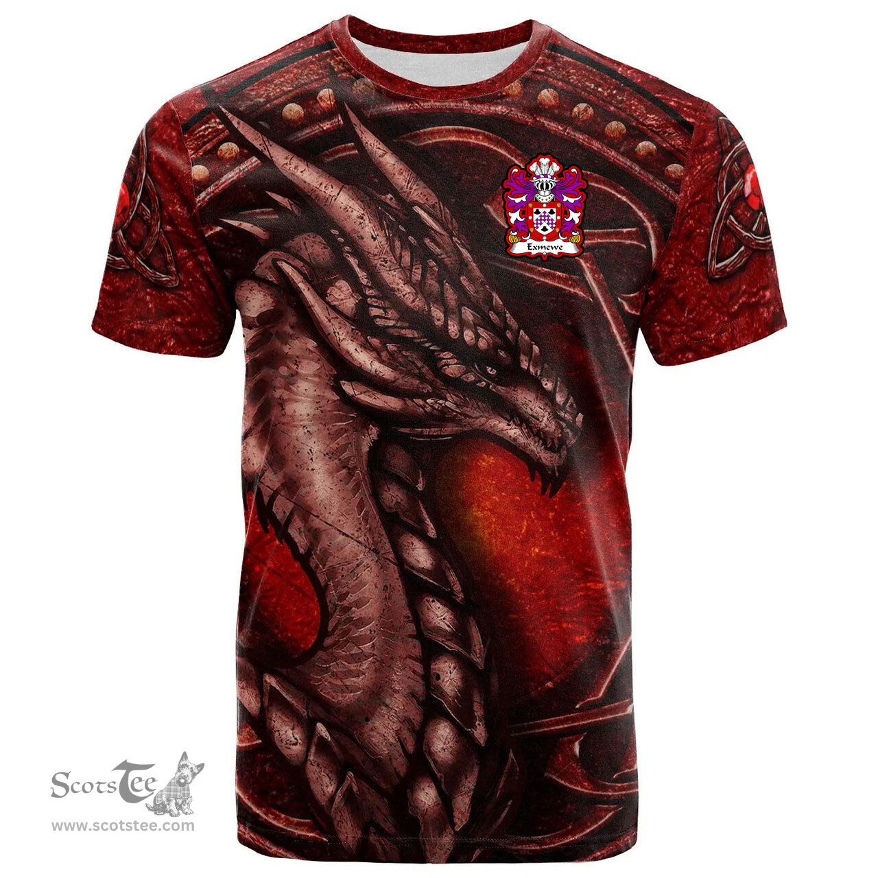 ScotsTee Shop Welsh Exmewe of Ruthin Denbighshire Coat of Arms Family Crest Wales T Shirt Celtic Red Dragon T Shirt