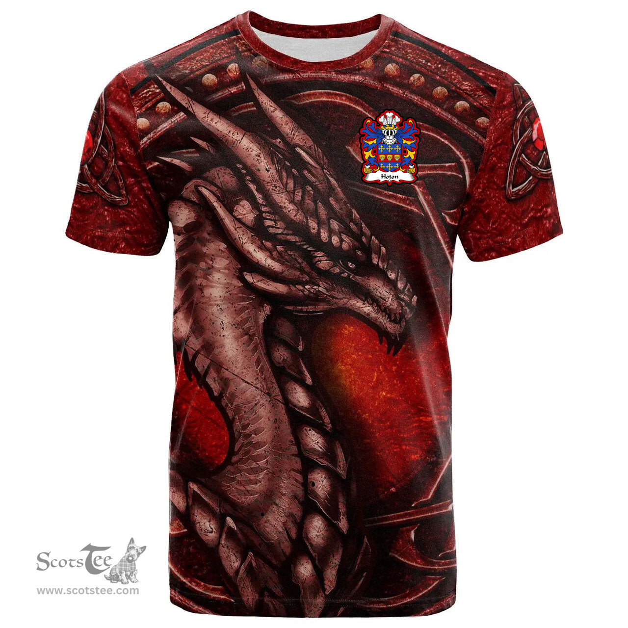 ScotsTee Shop Welsh Hoton or Houghton of Pembrokeshire Coat of Arms Family Crest Wales T Shirt Celtic Red Dragon T Shirt
