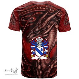 ScotsTee Shop Welsh Cox of Norton Monmouthshire Coat of Arms Family Crest Wales T Shirt Celtic Red Dragon T Shirt