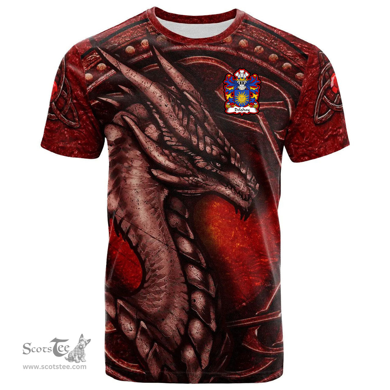 ScotsTee Shop Welsh Delahay of Breconshire Coat of Arms Family Crest Wales T Shirt Celtic Red Dragon T Shirt