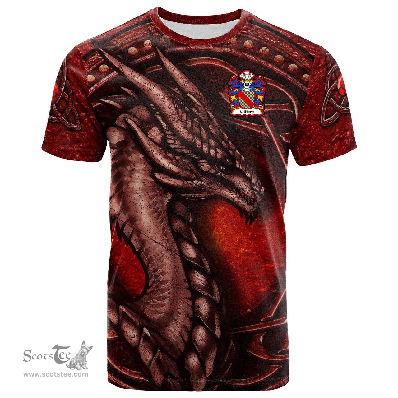 ScotsTee Shop Welsh Clifford of Herefordshire Coat of Arms Family Crest Wales T Shirt Celtic Red Dragon T Shirt