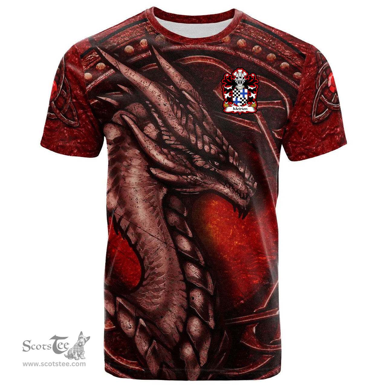 ScotsTee Shop Welsh Meirion MEIRIONNYDD Coat of Arms Family Crest Wales T Shirt Celtic Red Dragon T Shirt