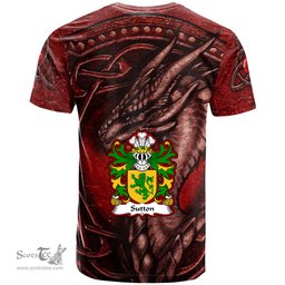 ScotsTee Shop Welsh Sutton of Haverfordwest Pembrokeshire Coat of Arms Family Crest Wales T Shirt Celtic Red Dragon T Shirt