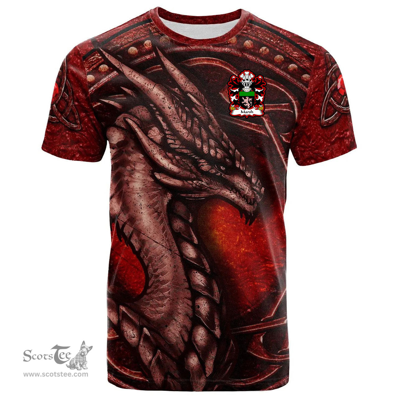 ScotsTee Shop Welsh Marsh of Flint Coat of Arms Family Crest Wales T Shirt Celtic Red Dragon T Shirt