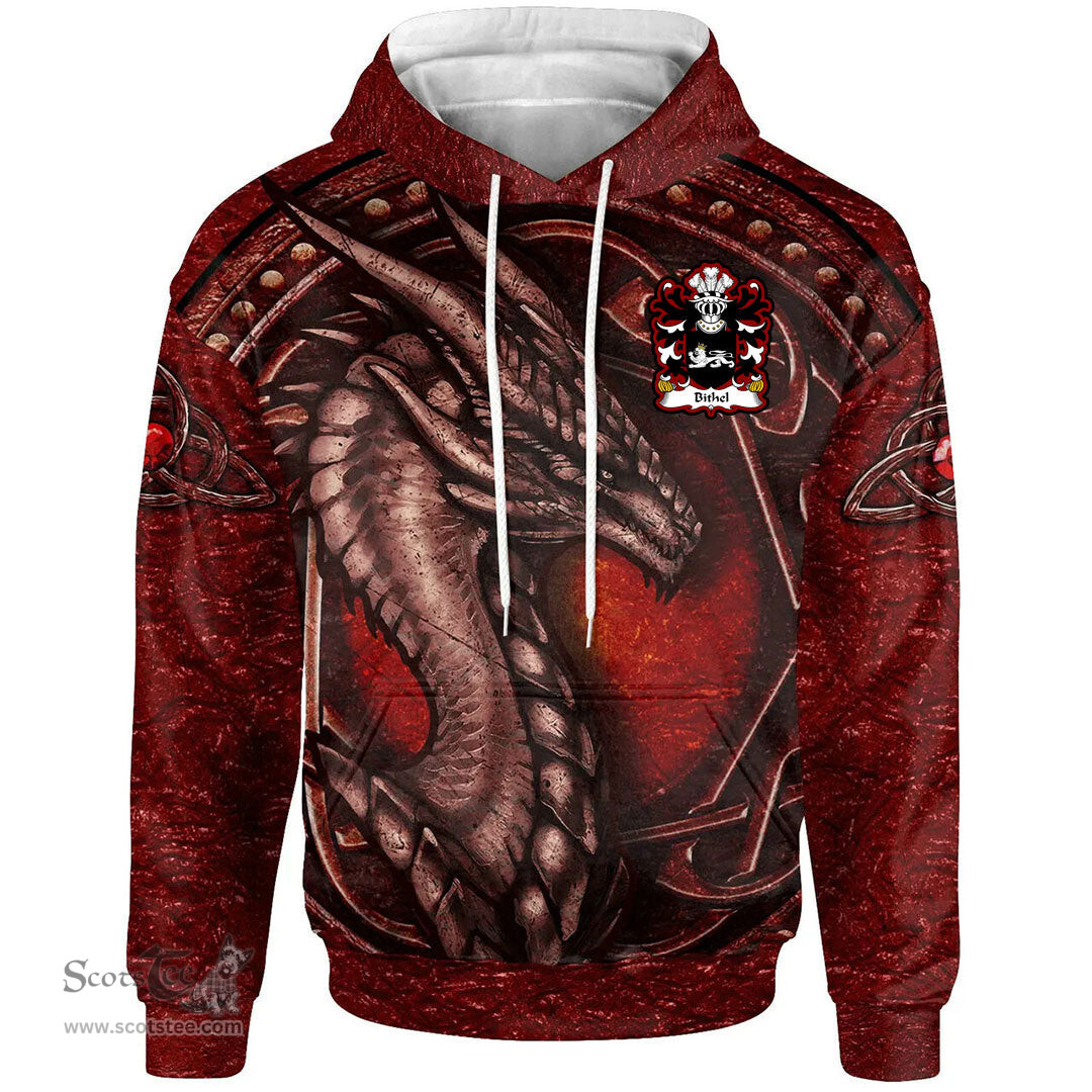 ScotsTee Shop Welsh Bithel Coat of Arms Family Crest Wales Hoodie Celtic Red Dragon With Celtic Knot Hoodie
