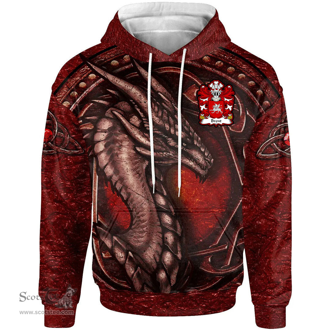ScotsTee Shop Welsh Brent of Pembrokeshire Coat of Arms Family Crest Wales Hoodie Celtic Red Dragon With Celtic Knot Hoodie