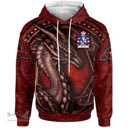 ScotsTee Shop Welsh Barret Coat of Arms Family Crest Wales Hoodie Celtic Red Dragon With Celtic Knot Hoodie
