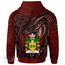 ScotsTee Shop Welsh Arthur I ab uthr pendragon King Arthur Coat of Arms Family Crest Wales Hoodie Celtic Red Dragon With Celtic Knot Hoodie