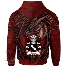 ScotsTee Shop Welsh Arthal or Arthgal Coat of Arms Family Crest Wales Hoodie Celtic Red Dragon With Celtic Knot Hoodie