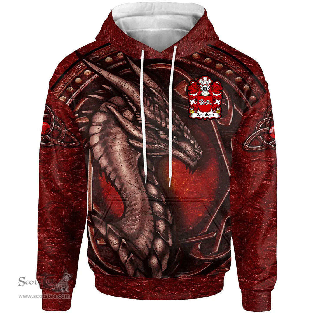 ScotsTee Shop Welsh Baynham AP EINION Coat of Arms Family Crest Wales Hoodie Celtic Red Dragon With Celtic Knot Hoodie