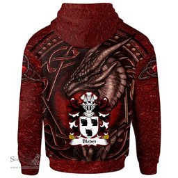 ScotsTee Shop Welsh Bledri AP CYDIFOR Coat of Arms Family Crest Wales Hoodie Celtic Red Dragon With Celtic Knot Hoodie
