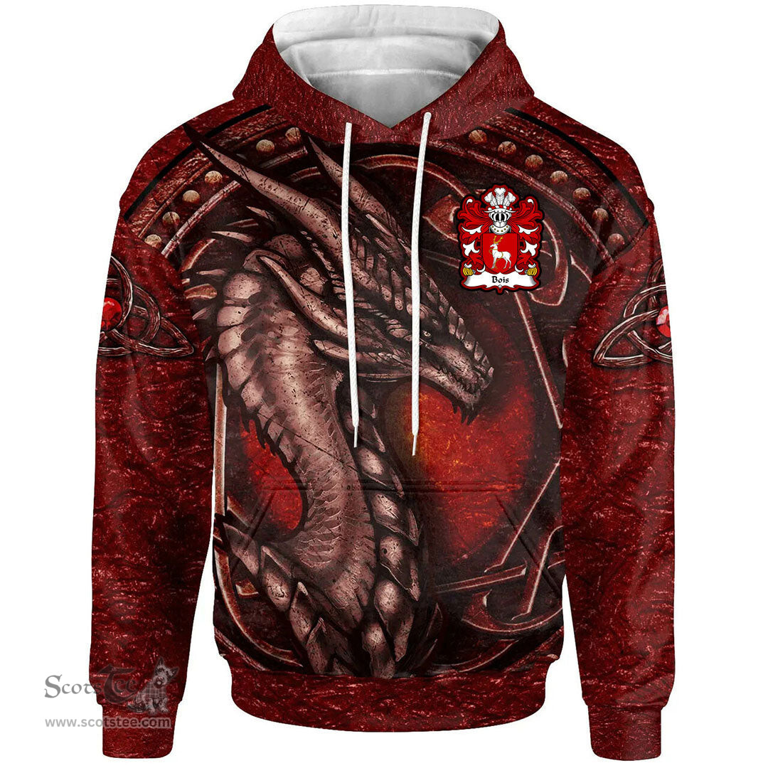 ScotsTee Shop Welsh Bois of Breconshire Coat of Arms Family Crest Wales Hoodie Celtic Red Dragon With Celtic Knot Hoodie