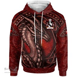 ScotsTee Shop Welsh Barton Lords of Barton Flint Coat of Arms Family Crest Wales Hoodie Celtic Red Dragon With Celtic Knot Hoodie