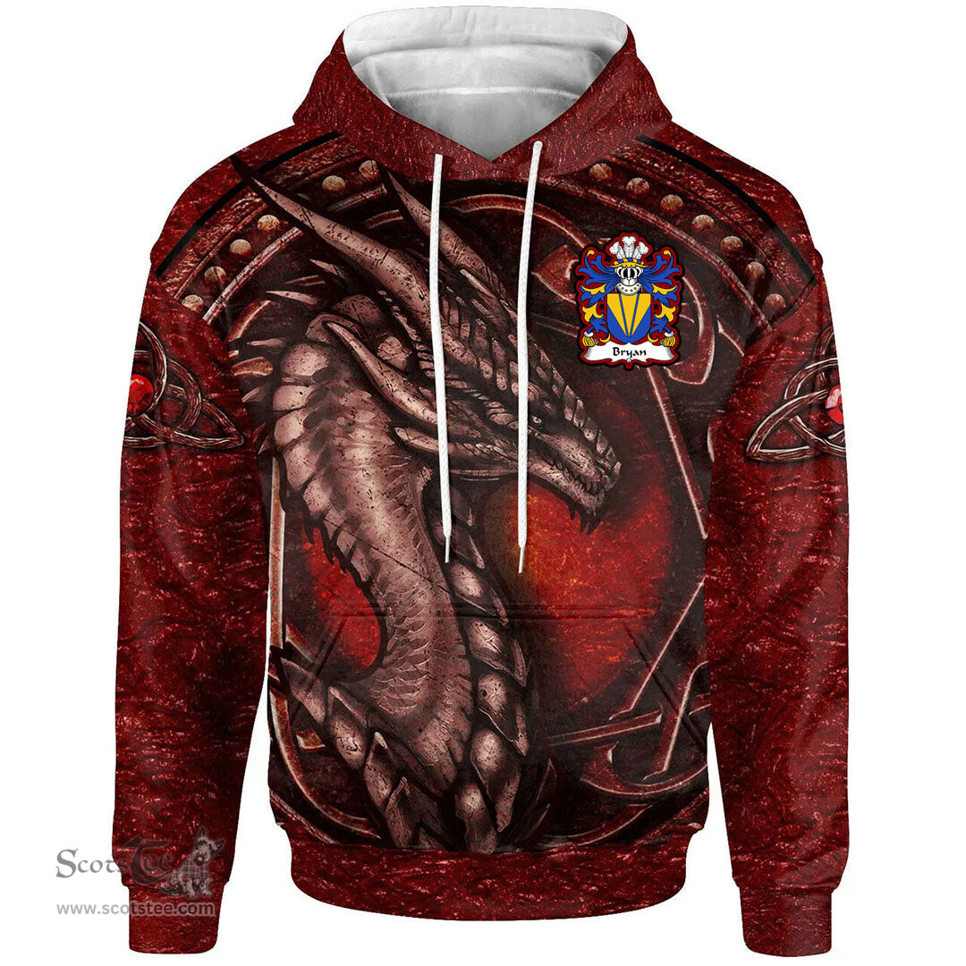 ScotsTee Shop Welsh Bryan Lord of Laugharne Carmanthenshire Coat of Arms Family Crest Wales Hoodie Celtic Red Dragon With Celtic Knot Hoodie
