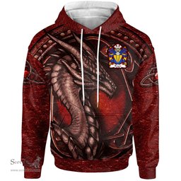 ScotsTee Shop Welsh Bryan Lord of Laugharne Carmanthenshire Coat of Arms Family Crest Wales Hoodie Celtic Red Dragon With Celtic Knot Hoodie