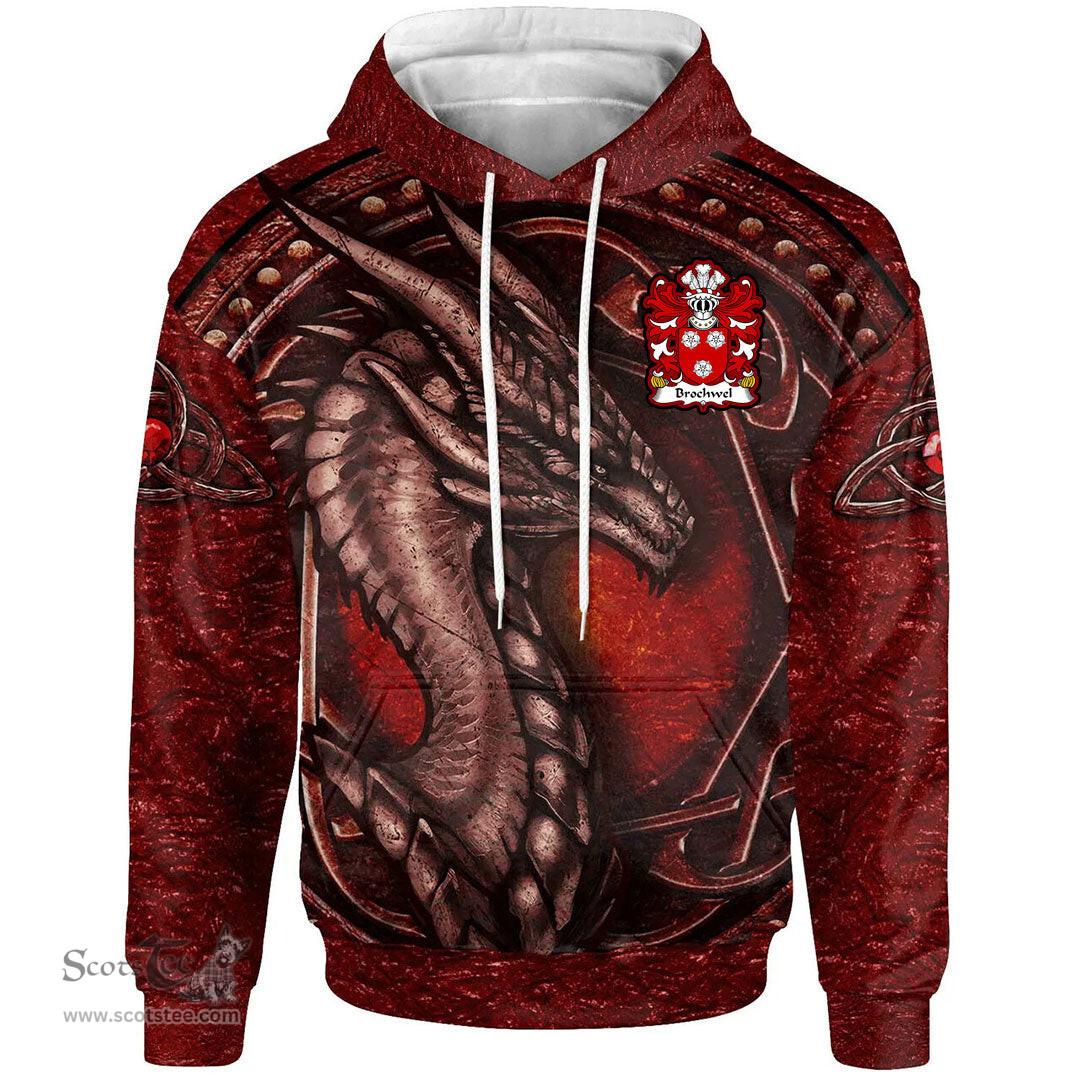 ScotsTee Shop Welsh Brochwel AP MOELYN Coat of Arms Family Crest Wales Hoodie Celtic Red Dragon With Celtic Knot Hoodie