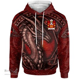 ScotsTee Shop Welsh Bangor ap Dafydd Bangor Coat of Arms Family Crest Wales Hoodie Celtic Red Dragon With Celtic Knot Hoodie