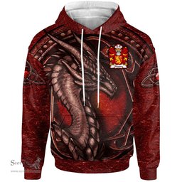 ScotsTee Shop Welsh Blayney Elystan Glodrydd Coat of Arms Family Crest Wales Hoodie Celtic Red Dragon With Celtic Knot Hoodie