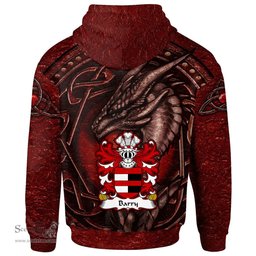 ScotsTee Shop Welsh Barry Herefordshire Coat of Arms Family Crest Wales Hoodie Celtic Red Dragon With Celtic Knot Hoodie