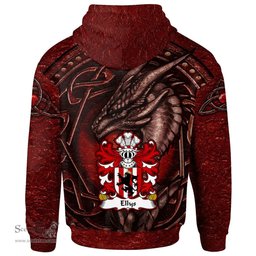 ScotsTee Shop Welsh Ellys of Denbighshire Coat of Arms Family Crest Wales Hoodie Celtic Red Dragon With Celtic Knot Hoodie